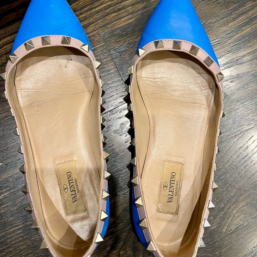 Valentino Blue and Cream Studded Flats